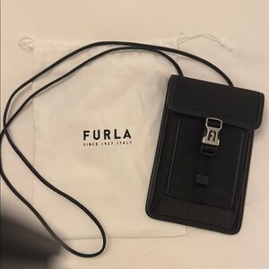 Furla Black Crossbody Pouch with Silver Accent